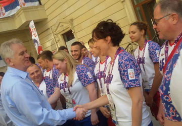 Predsednik Srbije Tomislav Nikolić i ministar sporta Vanja Udovicic posetili srpske sportiste u Bakuu