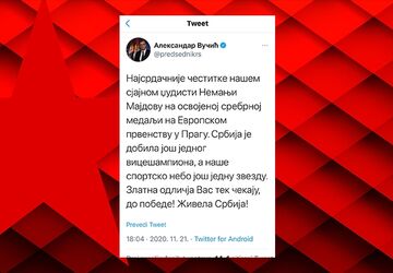  Čestitka predsednika Srbije Aleksandra Vučića Nemanji Majdovu 